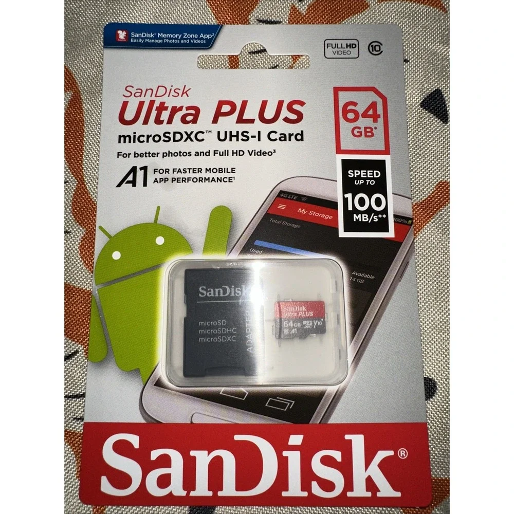 Sandisk Ultra PLUS 64GB MicroSDXC UHS-I Card with Adapter 100MB/s Class 10 U1 A1